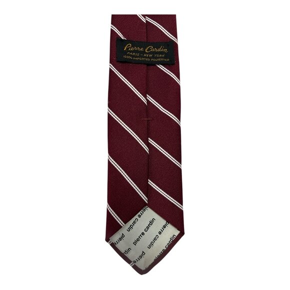 Pierre Cardin 1980s Burgundy Striped Necktie Men’s Vintage Polyester Tie - Picture 4 of 6